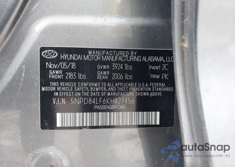 2019 Hyundai Elantra Sel из США, поврежденный, VIN 5NPD84LF6KH429456
